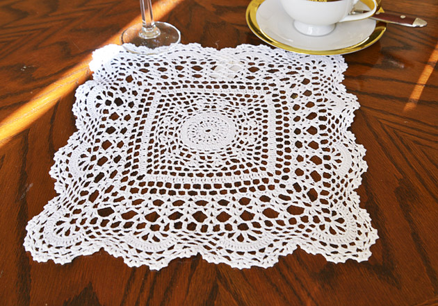 White Square Crochet Lace Doilies. 12" Square Crochet